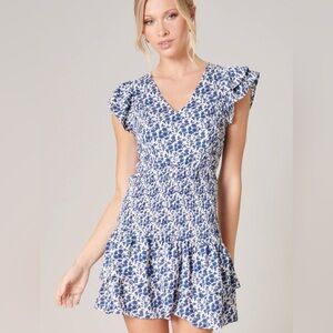 Floral Blue and White Mini Dress